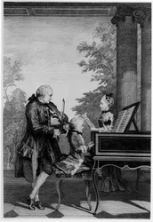 Leopold Mozart (1719-87) und seine zwei Kinder, Wolfgang Amadeus (1756-91) und Maria-Anna (Nannerl) (1751-1829)